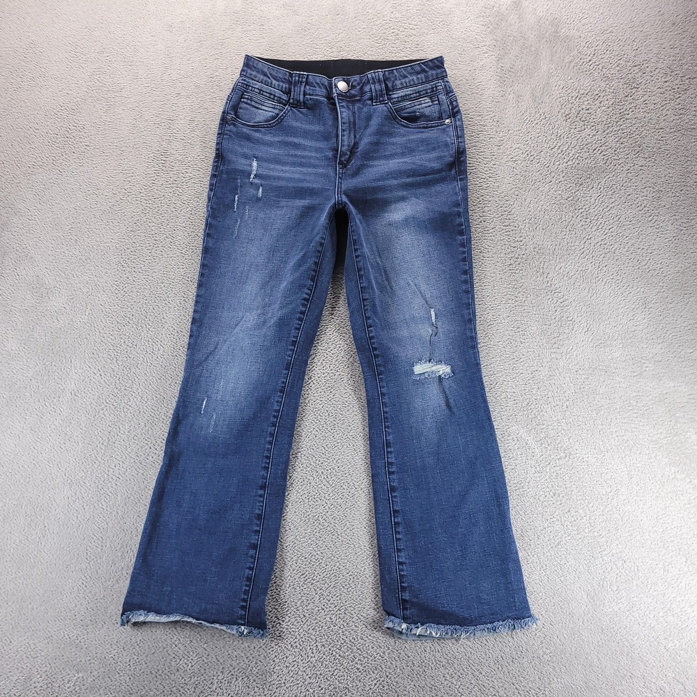 Democracy Jeans Womens 6 Blue Ab Solution Crop Bootcut Distressed Raw Hem BN2408
